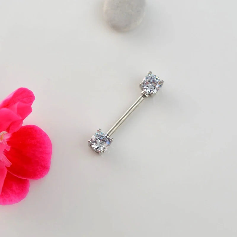 16 mm Nipple Piercing with Zircon Stones Nipple Piercing Nipple Barbells Nipple Bar Body Piercing Bridge Barbells Body Jewelry Silver