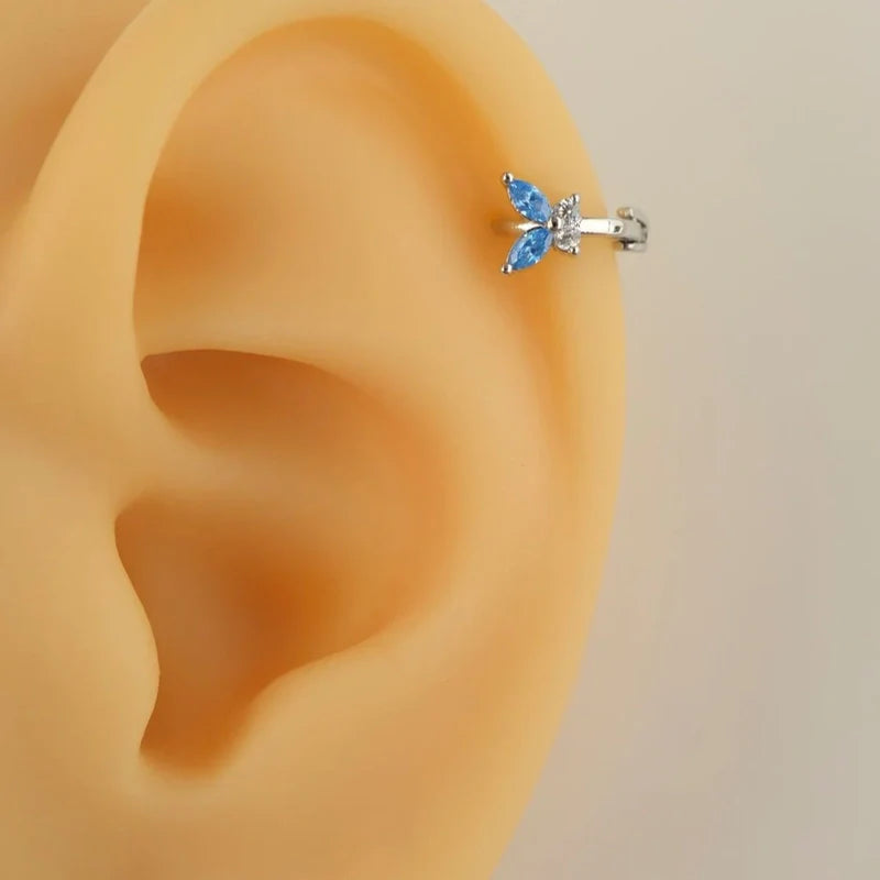 Blue Butterfly Ring Piercing for Helix, Forward Helix, Tragus, and Cartilage  Blue  Stones Silver Colour