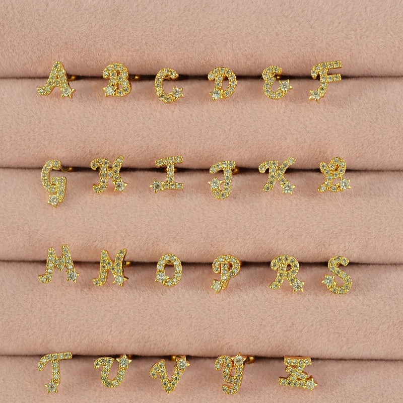 Letter Earrings Stud Letter Earrings  Piercing for Helix, Tragus, Lobe, and Cartilage Gold  Silver Gift For Her