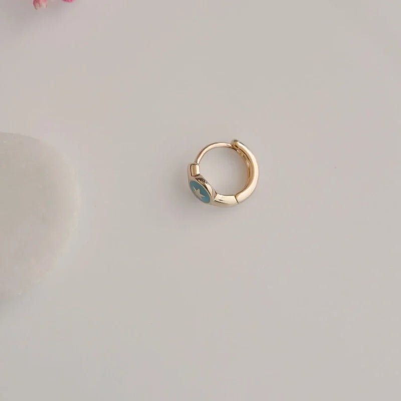 Steel Blue Earring, Star Earrings, Mini Ring,  Hoop Earrings, Star Piercing, Tragus Piercing Helix Cartilage Earring ,Gift For Her