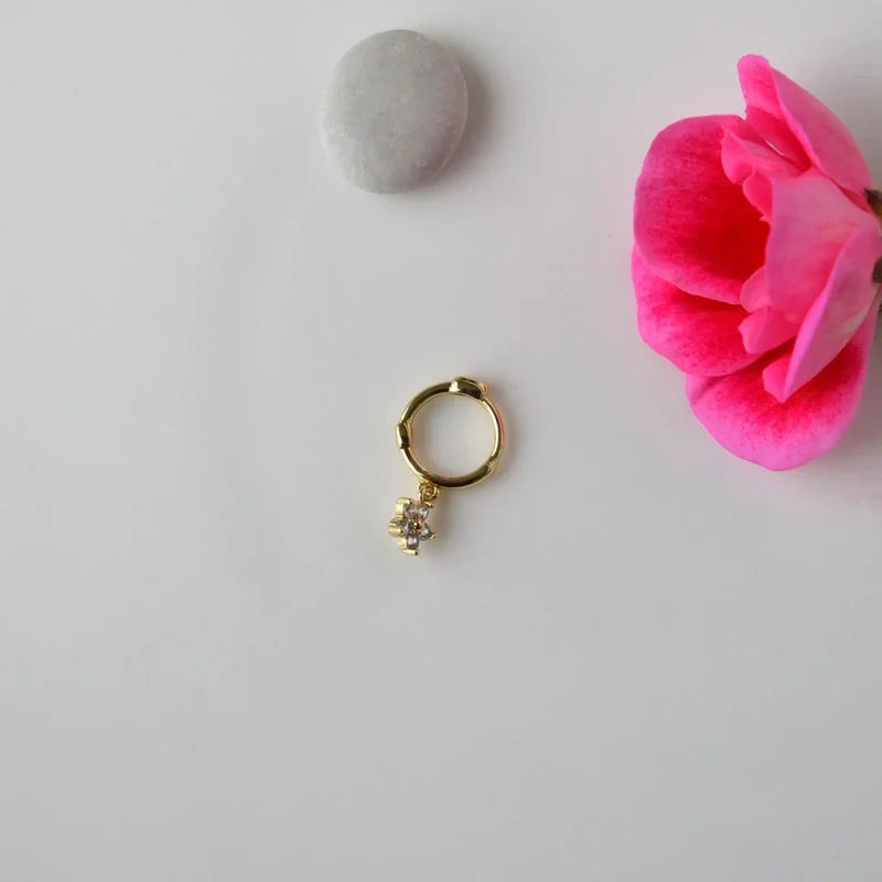 Mini Flower Earring Dangle Earrings,  Hoop Earrings, Helix Piercing Earrings Mini Earrings Gold
