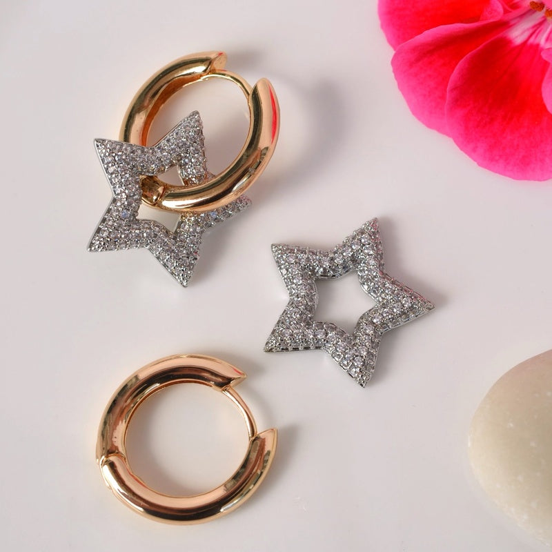 Star Charm Dangle Earrings Drop Earrings Curved Hoop Dangle Earrings Zircon Stone