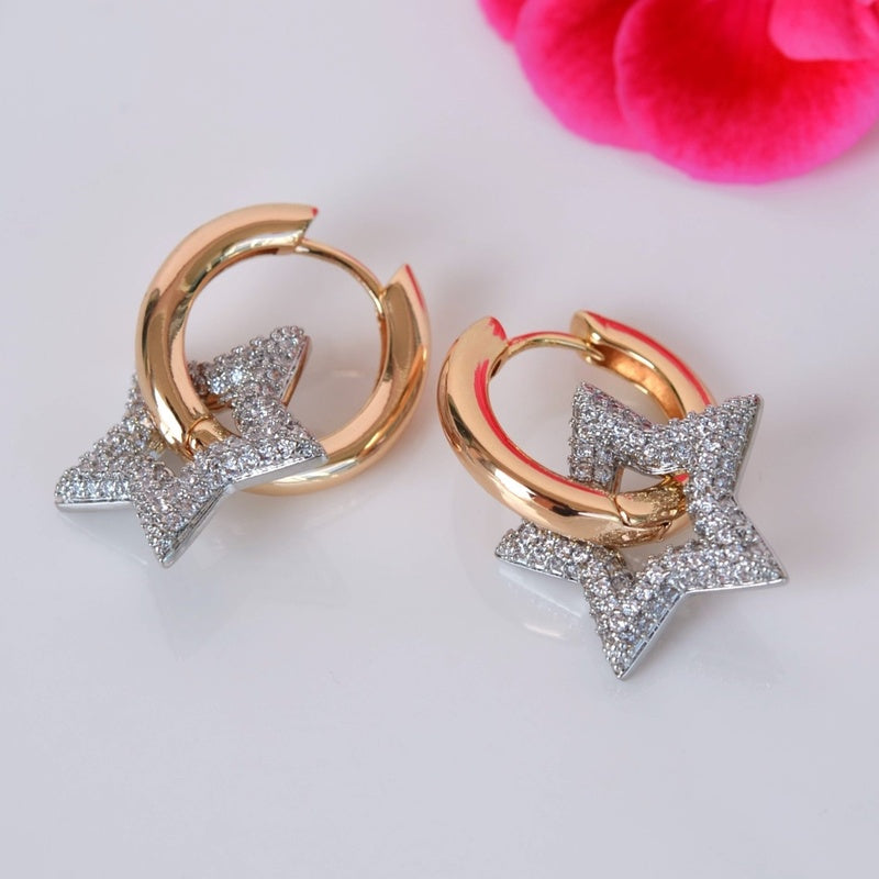 Star Charm Dangle Earrings Drop Earrings Curved Hoop Dangle Earrings Zircon Stone