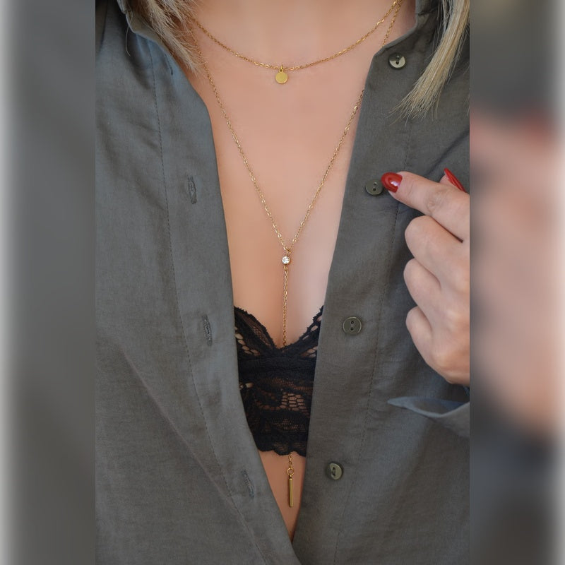 Lariat Necklace, Y Necklace,Long Necklace, Summer Necklace, Chain Necklace, Decollete Necklace, Dual Long Layering Necklace, Gold Silver