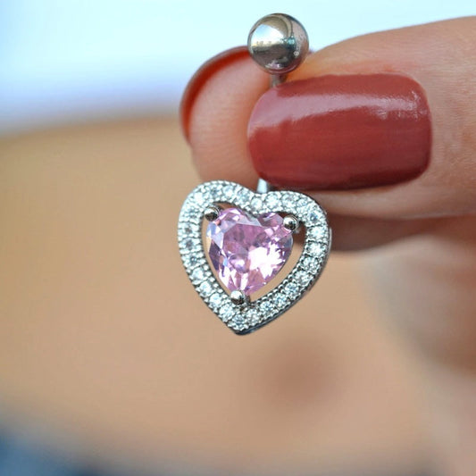 Pink Heart Stone Belly Button Ring, Navel Piercing, Belly Button Piercing, Curved Barbell, Belly Piercing, Belly Bar, Belly Ring