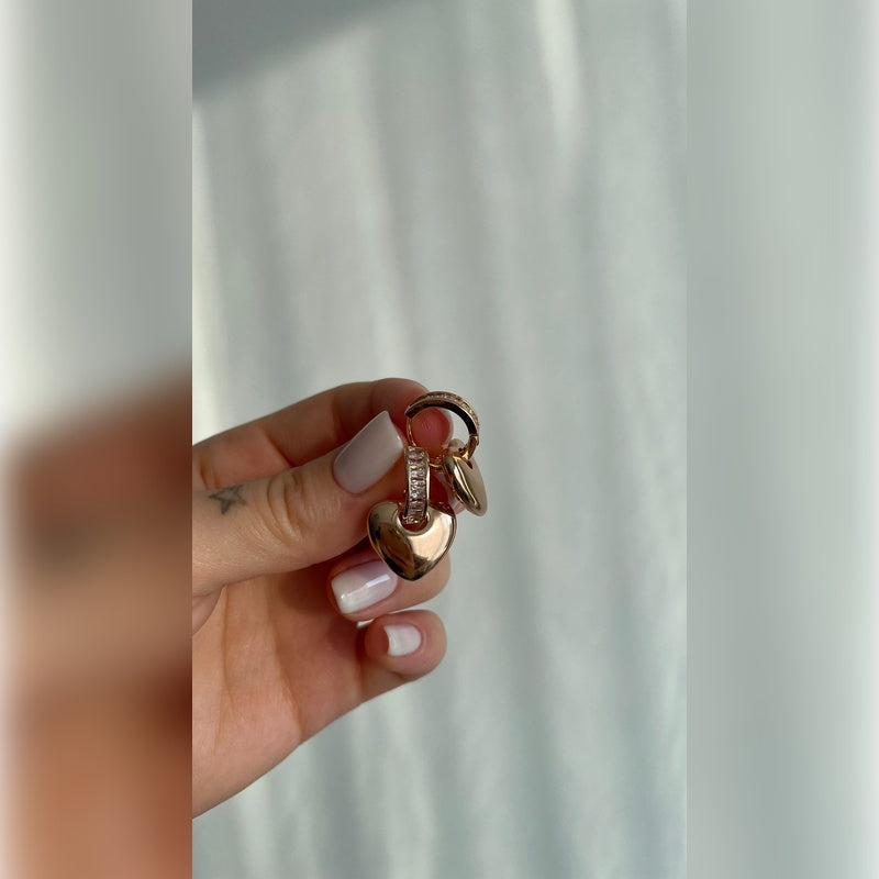 Heart Earrings Curved  Dangle Earrings Drop Earrings with Stone Ring Heart Charm  Gold and Silver