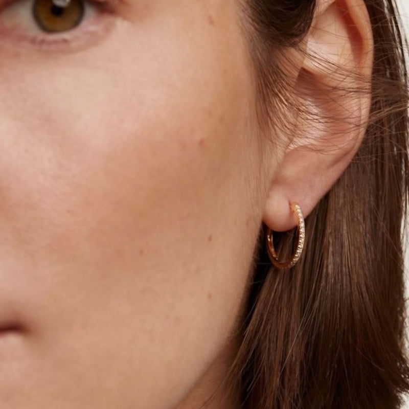 Hoop Earrings  Stoned Huggie Hoop Earrings Midi Hoop Earrings Gold Hoops Earring set  Gold Earrings