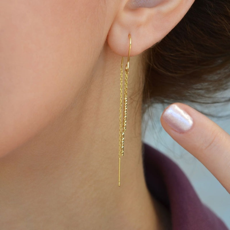 Dangle Chain Earrings Hook Earrings Hinged Earrings Huggie Earrings Chain Silver Gold