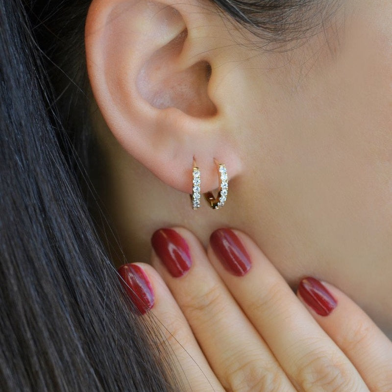 Huggie Hoop Earrings  Stoned Hoop Earrings  Rose Gold Medium Hoop Earrings Rose Gold Hoops Earring set Rose Gold and Gold Multicolour