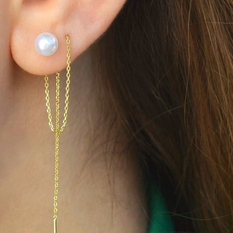 Long Chain Earrings Pearls Earrings Chain Earrings Thin Chain  Huggie Earrings Gold Chain Silver Chain