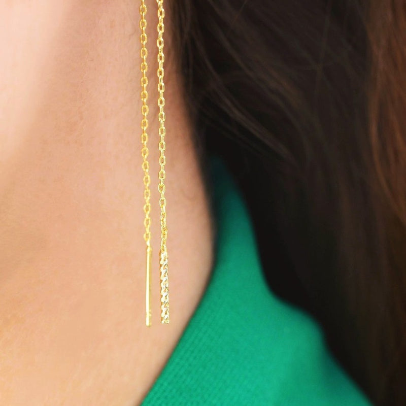 Long Chain Earrings Thin Chain Earrings Huggie Earrings Gold Chain Silver Chain Earring Set