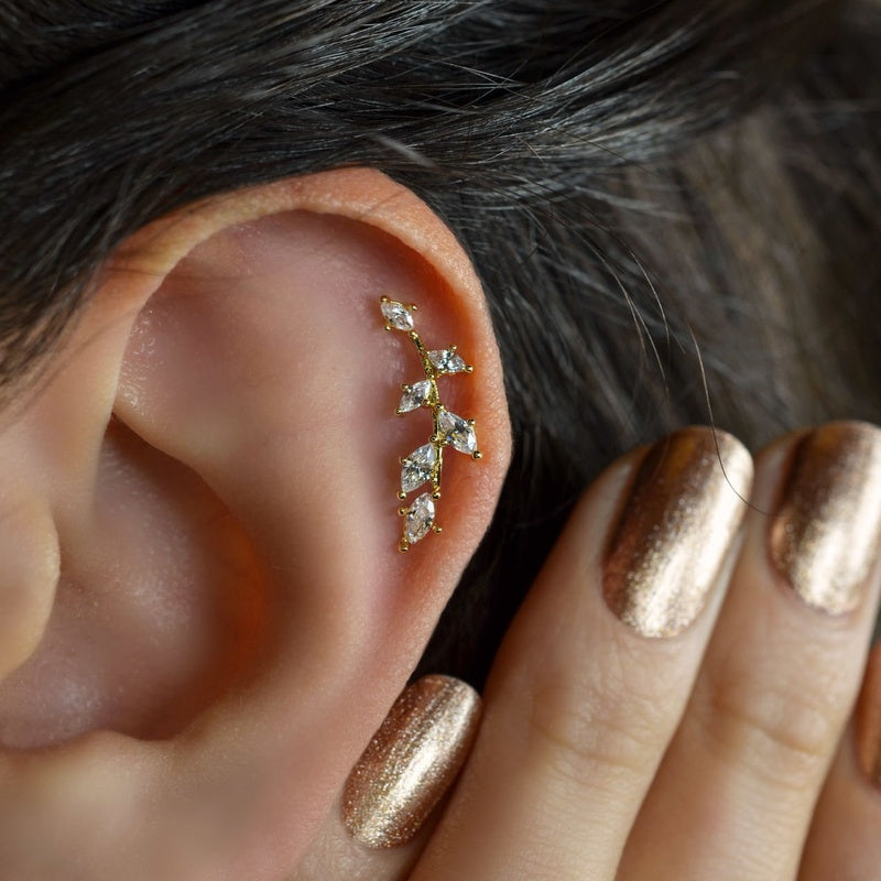 Spring Branch Zircon Cartilage Earring Ear Cuff Silver Colour