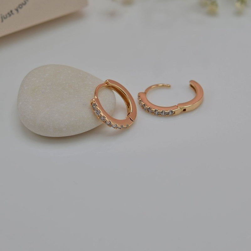 Huggie Hoop Earrings  Stoned Hoop Earrings  Rose Gold Medium Hoop Earrings Rose Gold Hoops Earring set Rose Gold and Gold Multicolour