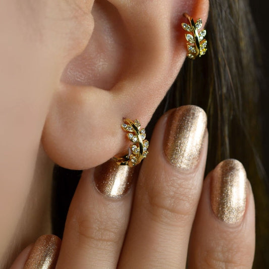 Leaf  Earrings, Spring  Earrings, Leaf Piercing Helix  Piercing, Cartilage Nature, Gift For Her, Silver