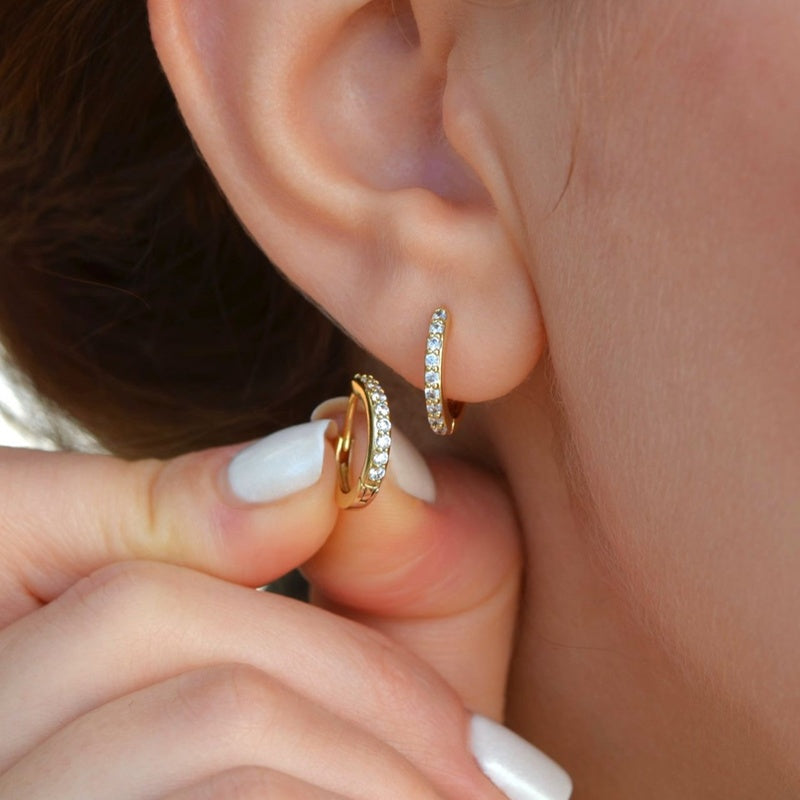 Mini Stone Hoop Earrings Huggie Hoop Earrings  Stoned Hoop Earrings  Silver Medium Hoop Earrings Gold Hoops Earring Set Gold Earrings
