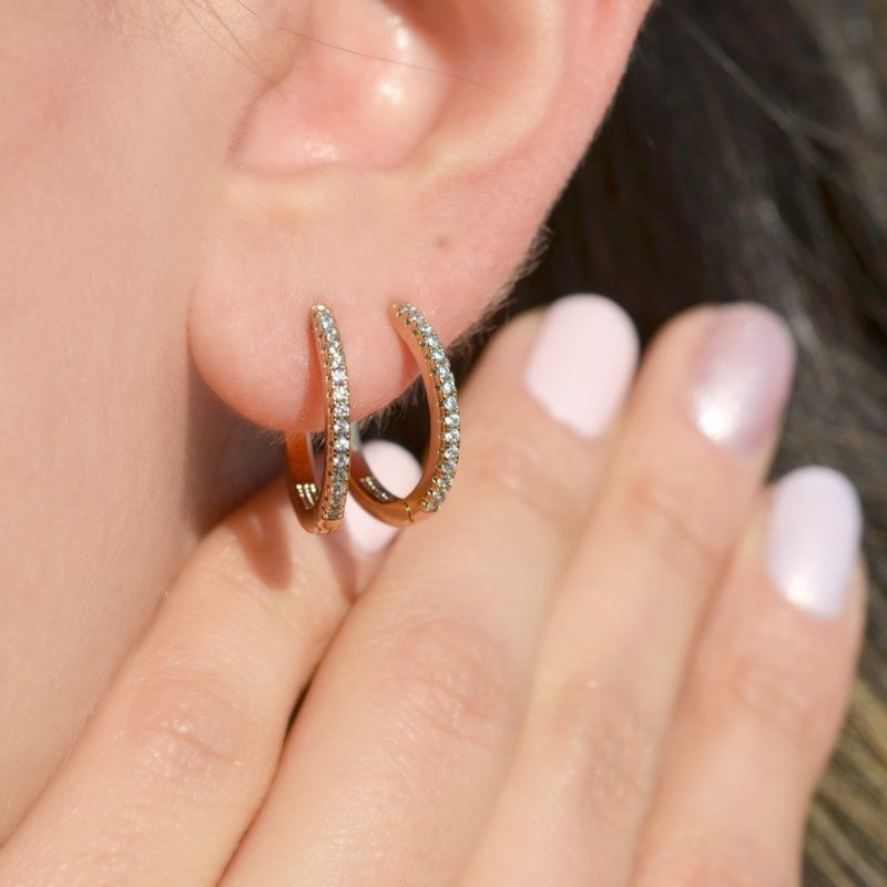 Hoop Earrings  Stoned Huggie Hoop Earrings Midi Hoop Earrings Gold Hoops Earring set  Gold Earrings