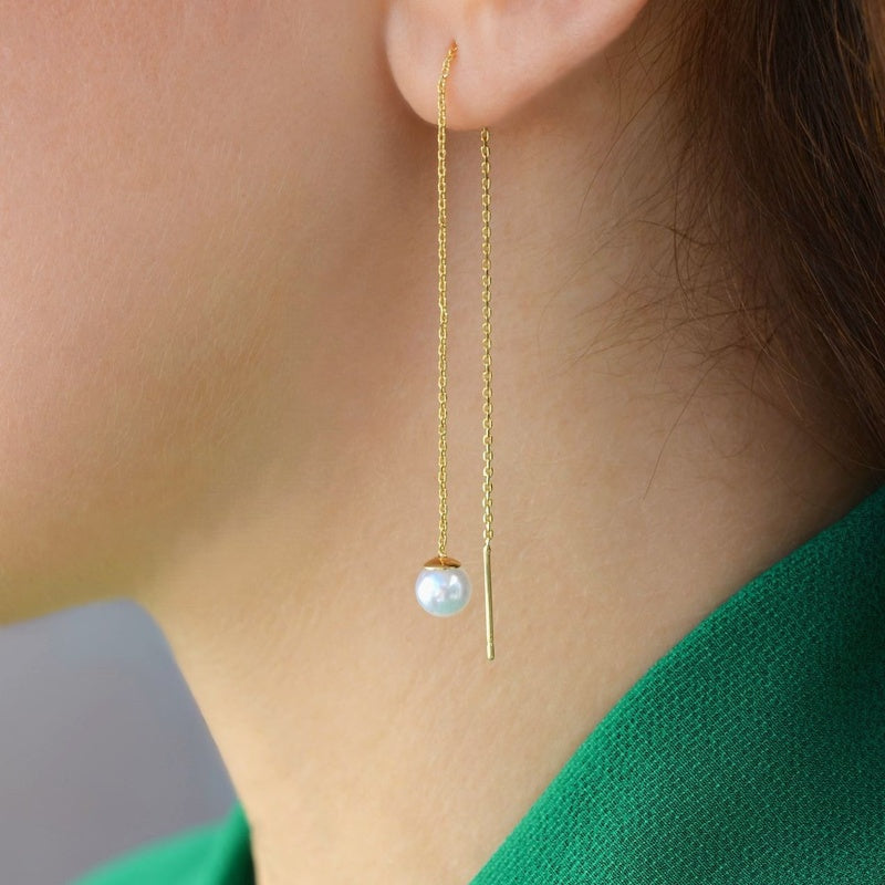 Long Chain Earrings Pearls Earrings Chain Earrings Thin Chain  Huggie Earrings Gold Chain Silver Chain