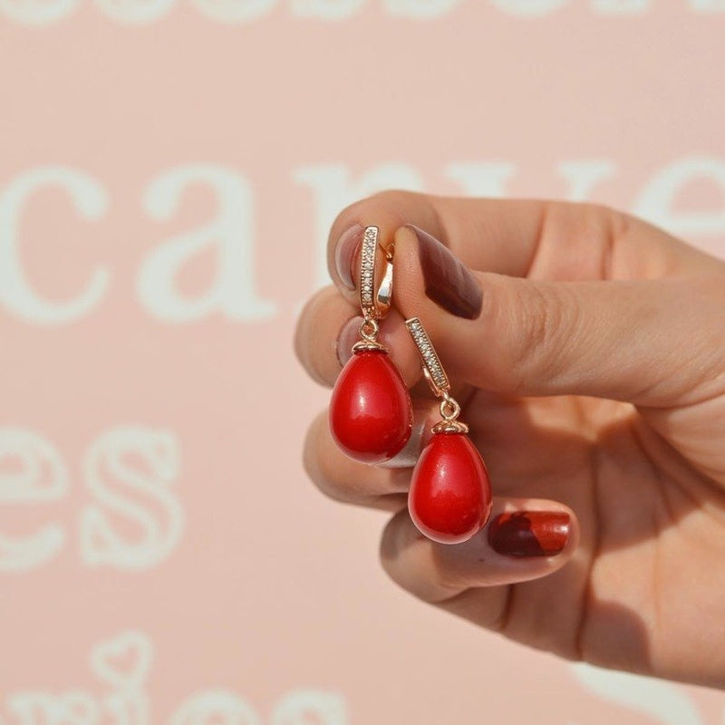 Red Pearl Earrings Dangle Earrings Drop Earrings Hoop Earrings Earrings Hoop Gold Earrings Silver Earrings