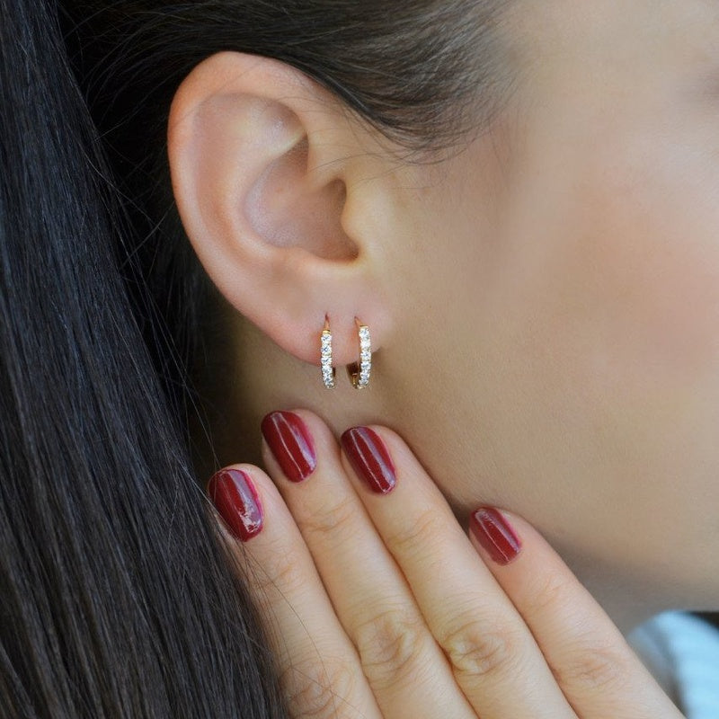 Huggie Hoop Earrings  Stoned Hoop Earrings  Rose Gold Medium Hoop Earrings Rose Gold Hoops Earring set Rose Gold and Gold Multicolour