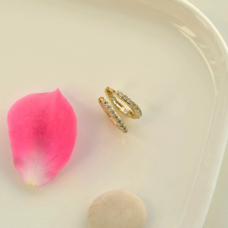 Mini Stone Hoop Earrings Huggie Hoop Earrings  Stoned Hoop Earrings  Silver Medium Hoop Earrings Gold Hoops Earring Set Gold Earrings