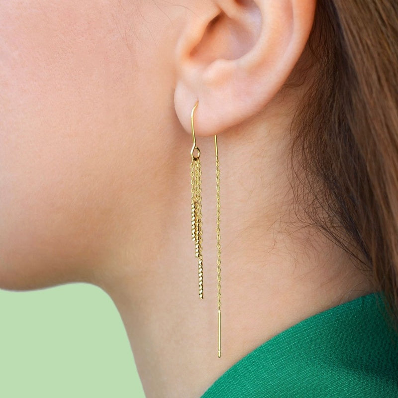 Dangle Chain Earrings Hook Earrings Hinged Earrings Huggie Earrings Chain Silver Gold