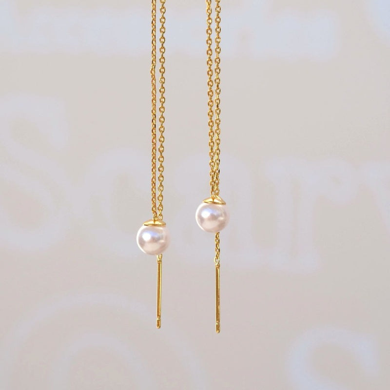 Long Chain Earrings Pearls Earrings Chain Earrings Thin Chain  Huggie Earrings Gold Chain Silver Chain