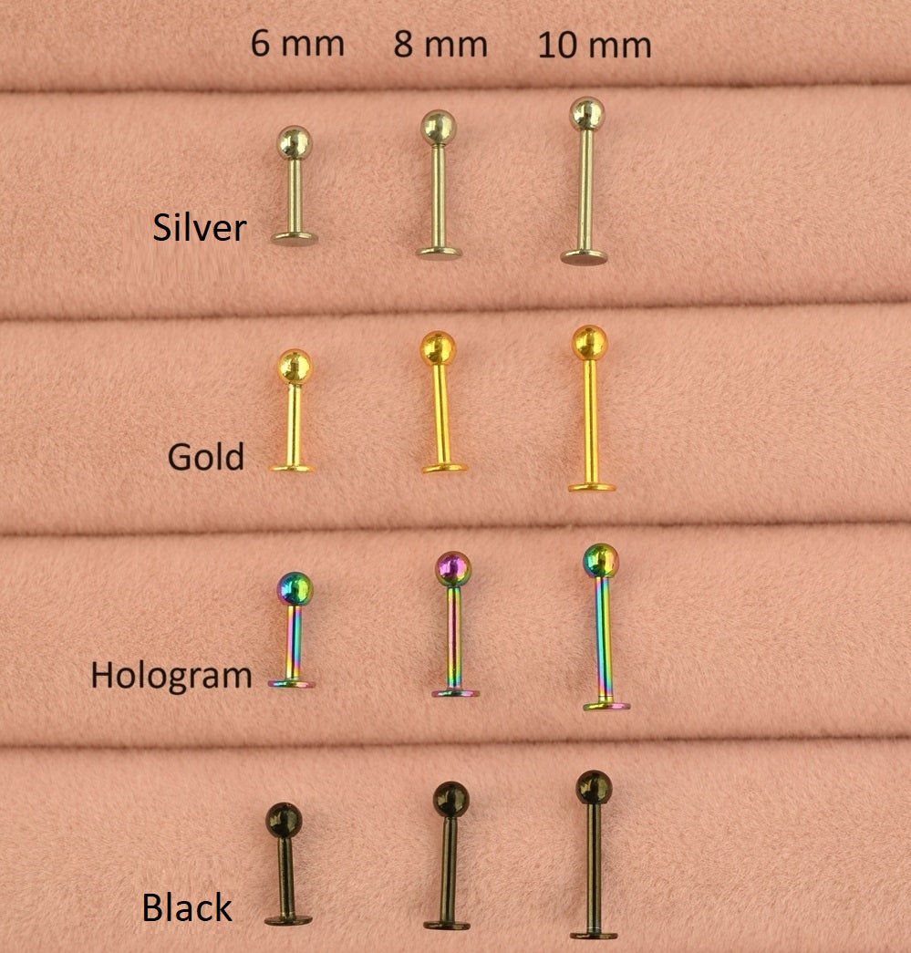 Flat Back Steel Earrings,  Conch Piercing, Cartilage, and More Gold Hologram Black and Silver  Colour