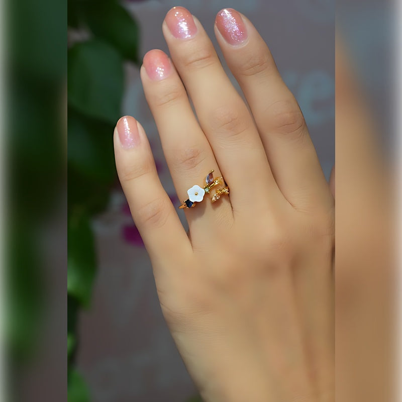 Magnolia Ring Flower Ring Adjustable Ring Vintage Ring Knuckle Joint   Cute Ring Women Ring Blue White