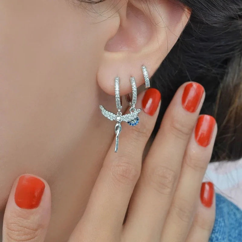 Angel Earrings Dangle Earrings Drop Earrings Evil Eye Earring  Set 3 Of Set Triple Set Earring Set Silver