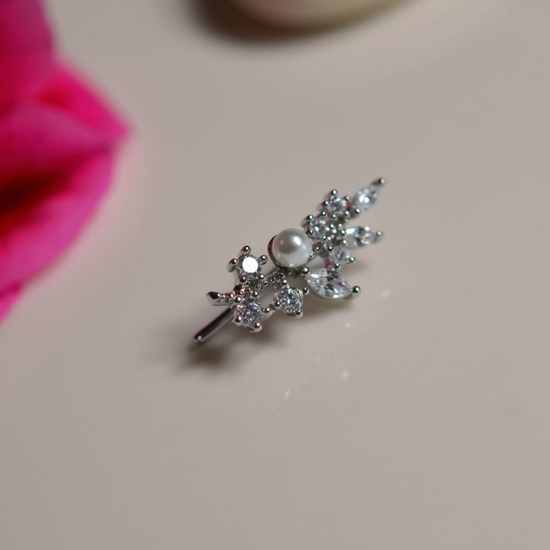 Leaf Earring With Pearls  For Cartilage Leaf Earrings Cartilage Earrings Leaf Piercing Single Gold Earrings Silver Earrings