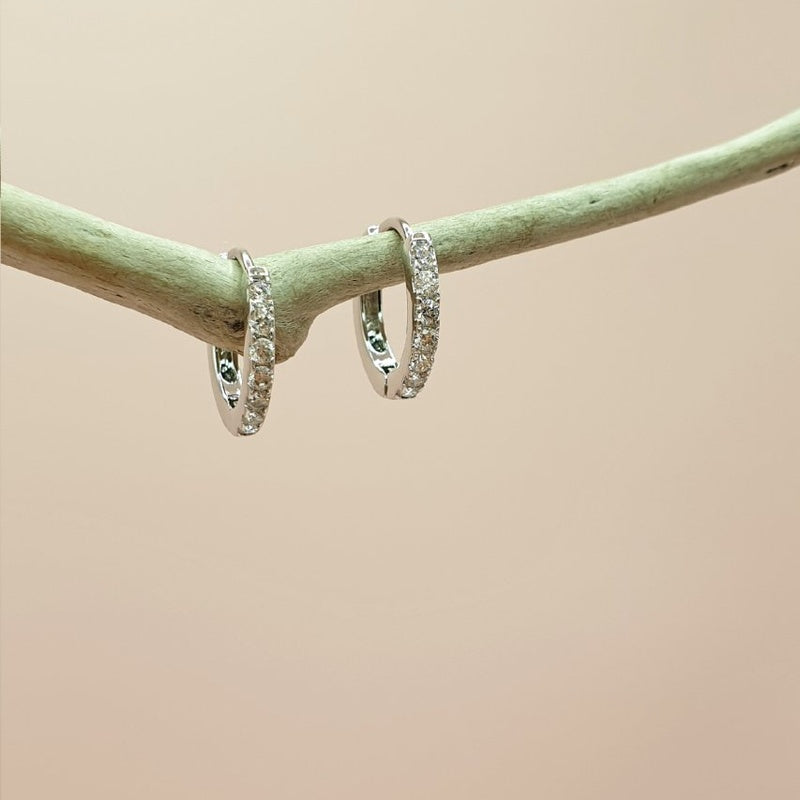 Huggie Hoop Earrings  Stoned Hoop Earrings  Silver Medium Hoop Earrings Silver Hoops Earring Set Silver Earrings