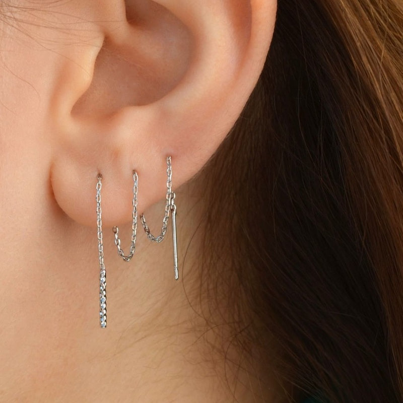 Long Chain Earrings Thin Chain Earrings Huggie Earrings Gold Chain Silver Chain Earring Set