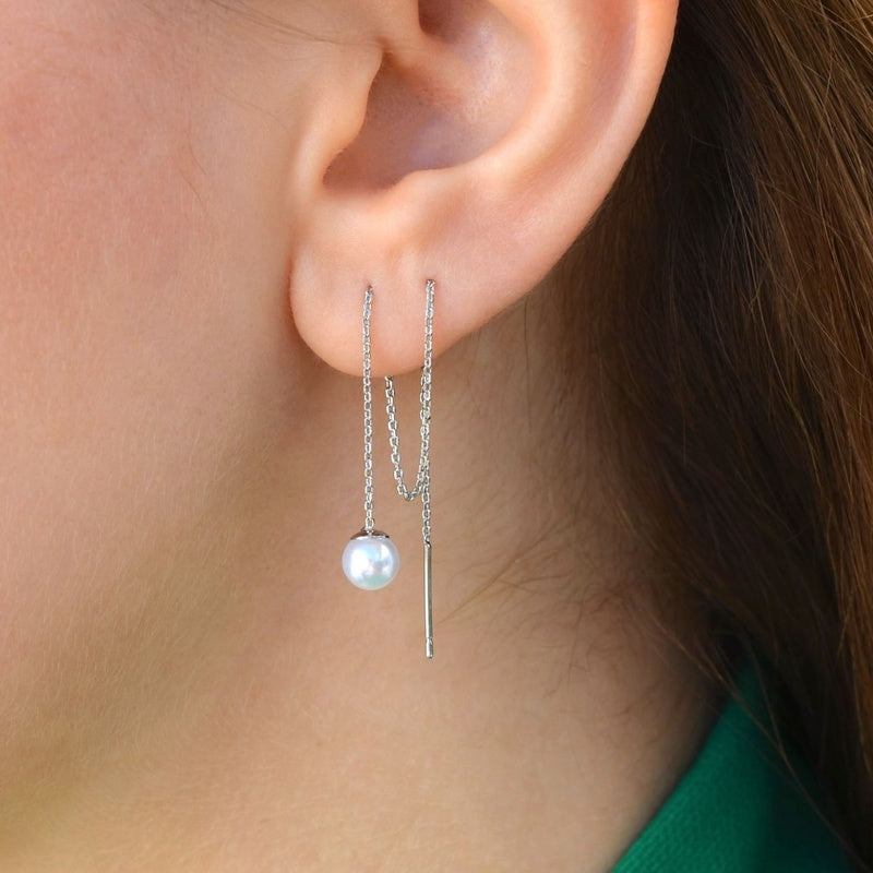 Long Chain Earrings Pearls Earrings Chain Earrings Thin Chain  Huggie Earrings Gold Chain Silver Chain