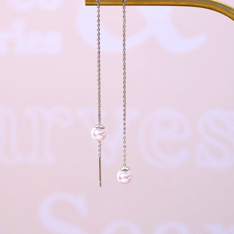 Long Chain Earrings Pearls Earrings Chain Earrings Thin Chain  Huggie Earrings Gold Chain Silver Chain