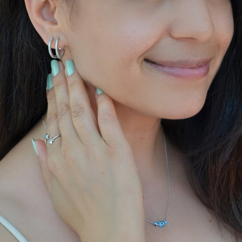 Hoop Earrings  Stoned Huggie Hoop Earrings Midi Hoop Earrings Silver Hoops Earring set  Silver Earrings