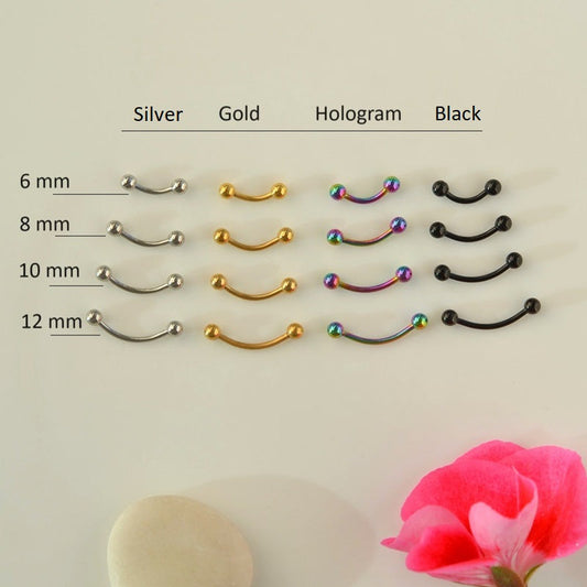 Eyebrow Bar Piercing Curved Barbell Vertical Labret Piercing Rook Daith Cartilage Helix Tragus 6mm 8mm 10mm 12mm